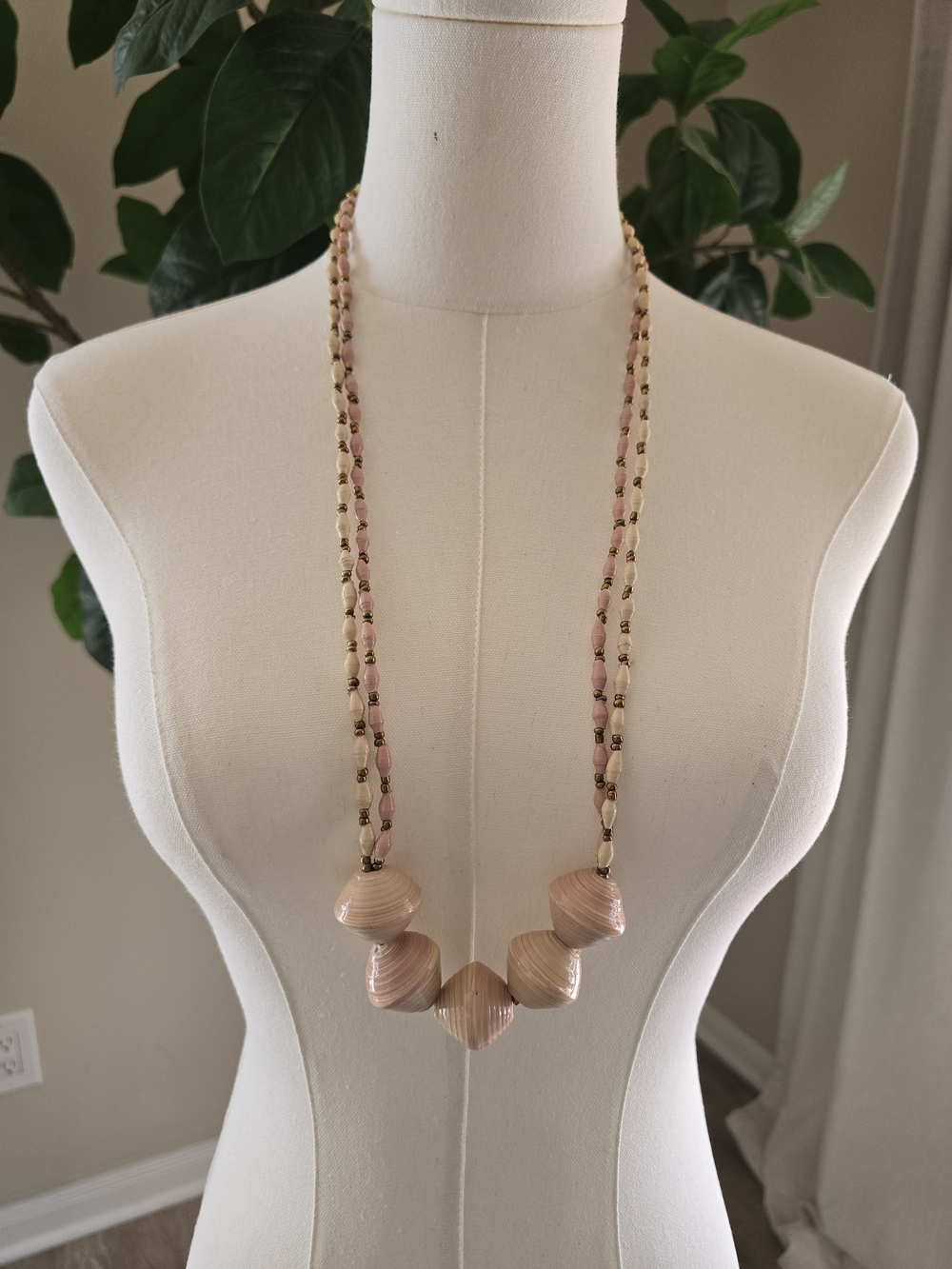 Pink And Nude Bead Statement Necklace - 31 Bits